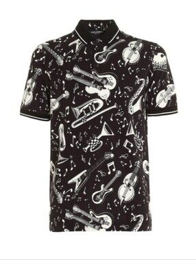 Dolce & Gabbana Printed cotton and silk polo shirt Sz M $330 Vintage Cotton